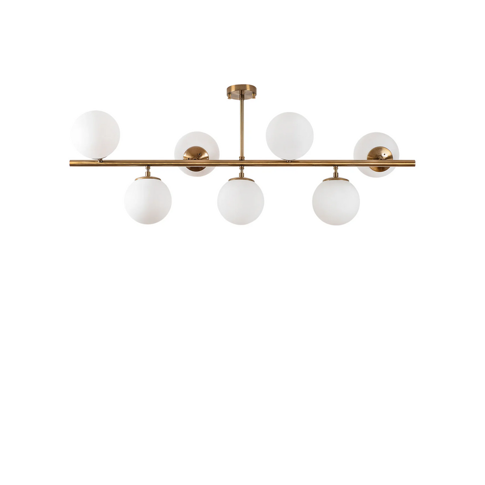 Brass 7-Light Globe Chandelier - White Glass Spheres - Karrari