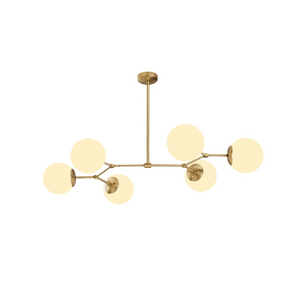 6-Globe Brass Chandelier - Frosted Glass Spheres - Karrari