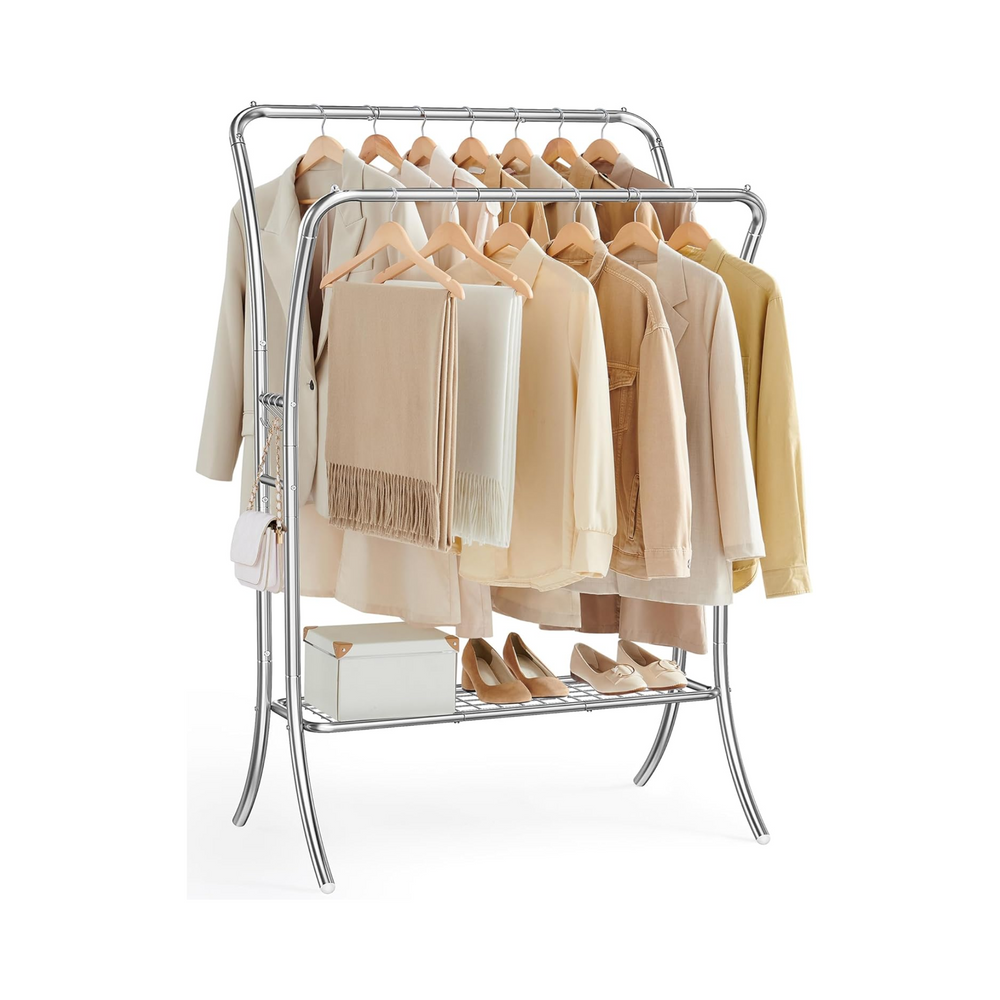 Silver Metal Clothes Rack with Shelf & Hooks - Karrari