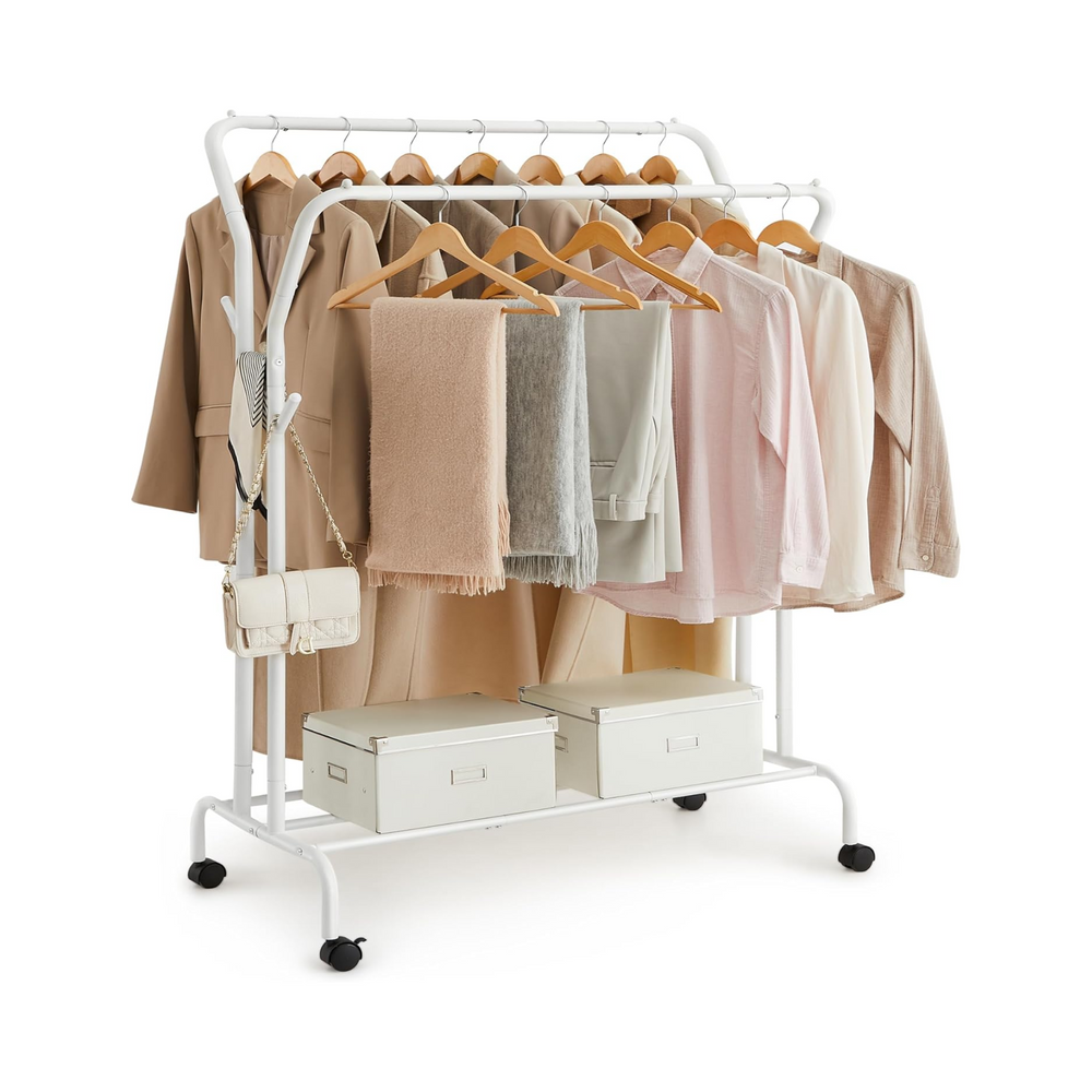 Rolling Clothes Rail with Shelf – Heavy-Duty Frame - Karrari