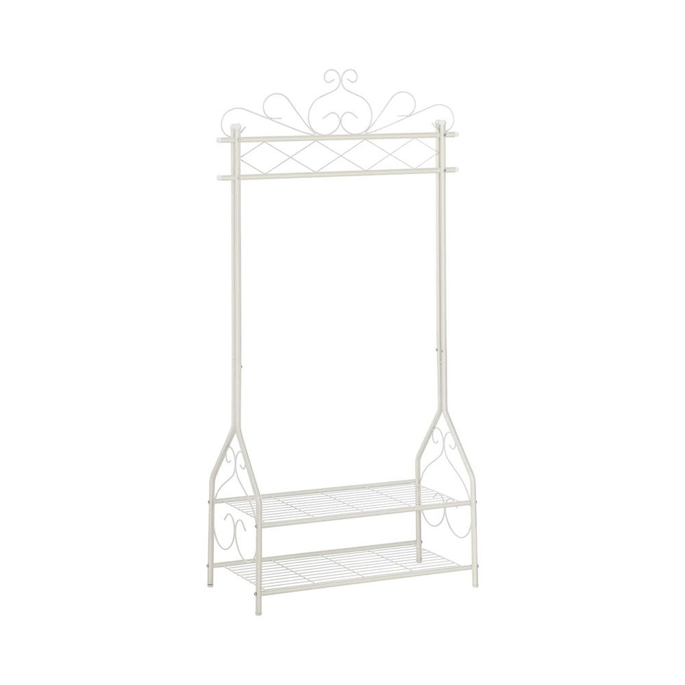 Vintage Coat Rack - 2 Metal Shelves, Cream White - Karrari