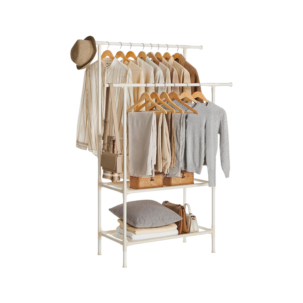 Double Hanging Clothes Rack with Storage Shelves - Karrari