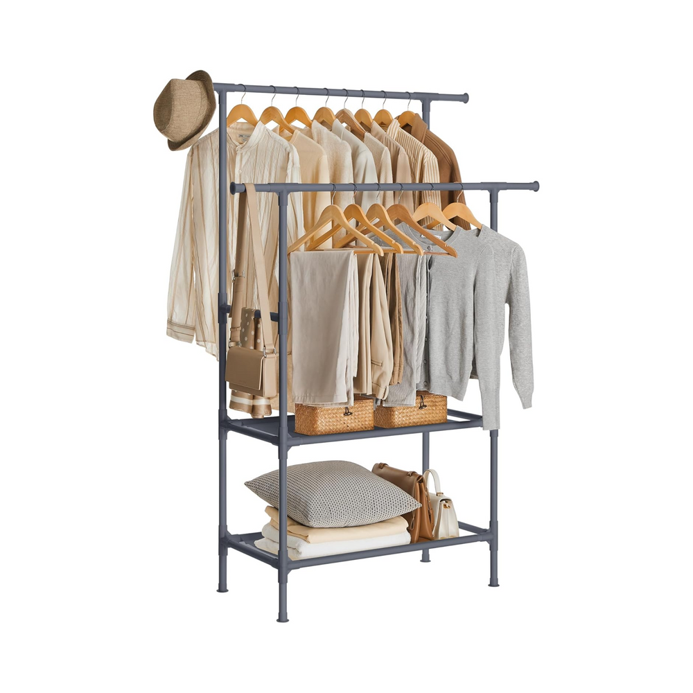 Clothes Rack with Double Rails & Shelves - Karrari