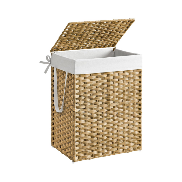 90L Foldable Rattan Laundry Basket with Lid & Handles - Karrari