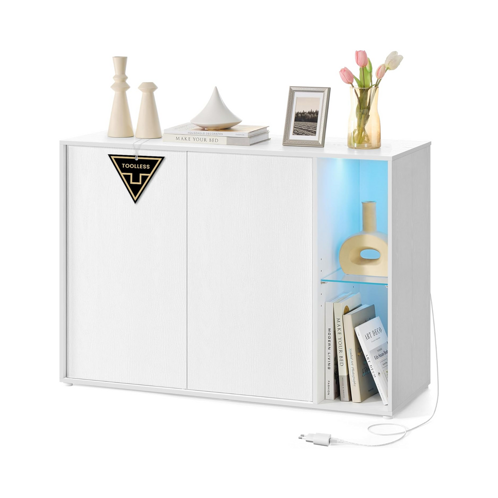Sideboard Cabinet with Glass Shelf & LED Lighting - Karrari