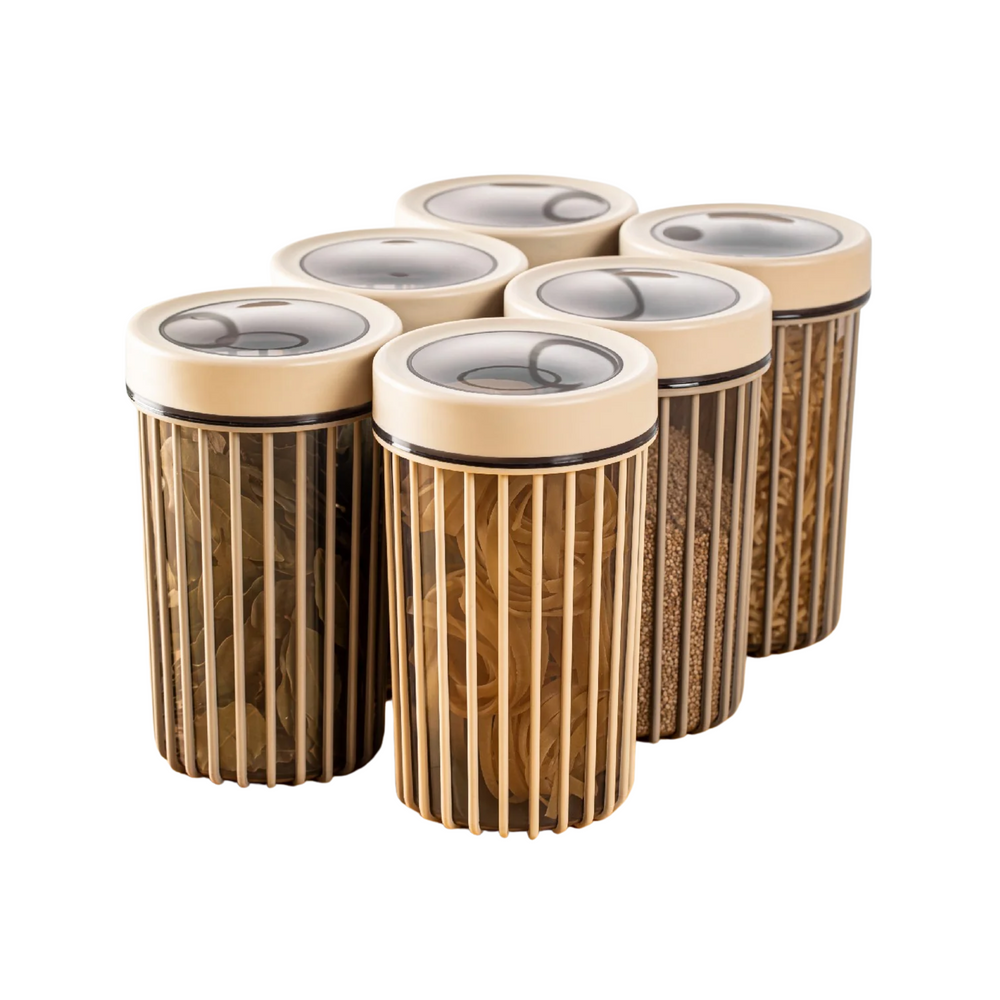 6-Piece Airtight Food Storage Jars – Beige Lids - Karrari