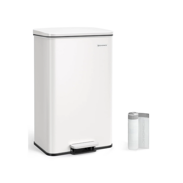 40L White Steel Pedal Bin with Lid (15 Bags Included) - Karrari