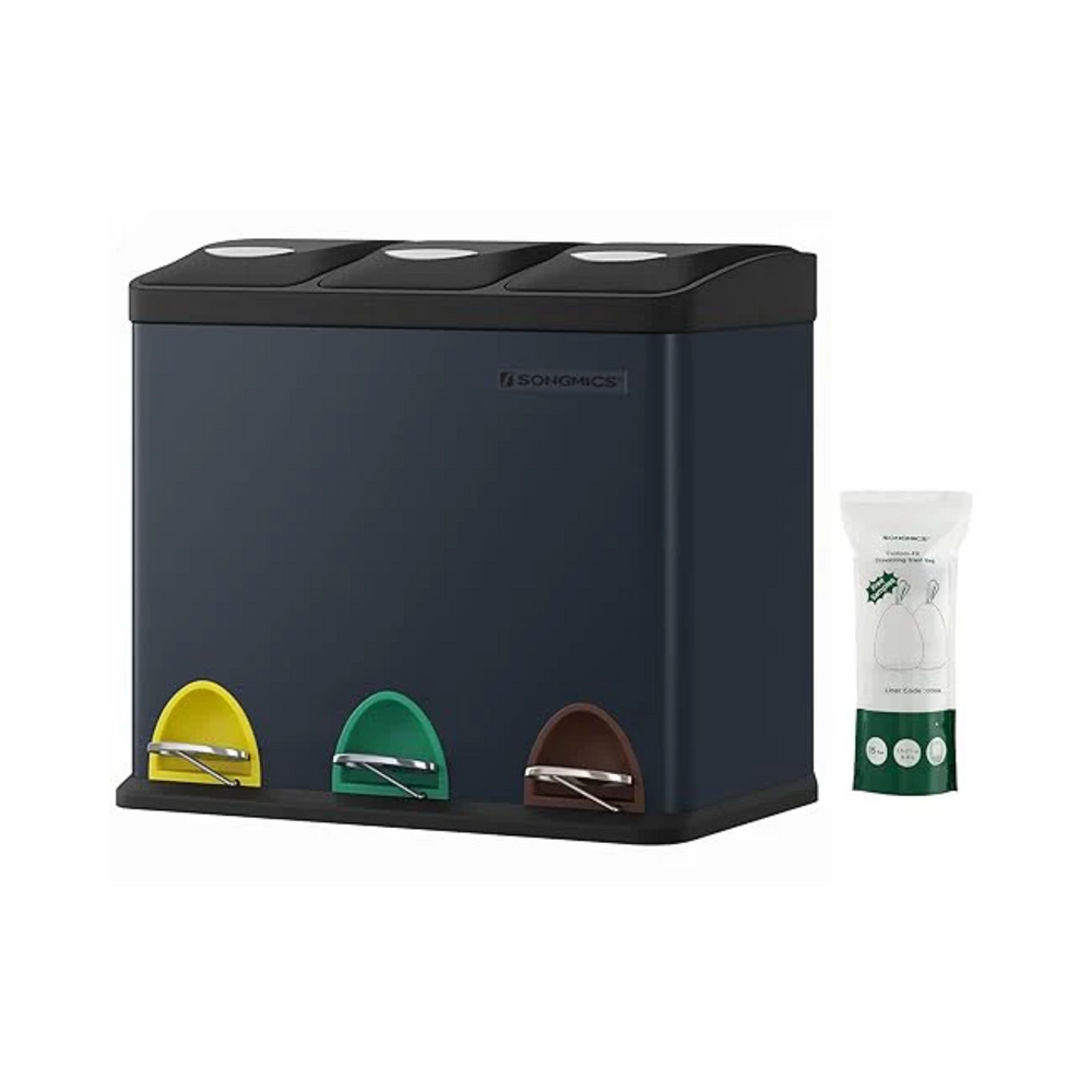 3-Compartment Metal Pedal Bin 3×8L (Recycling) - Karrari