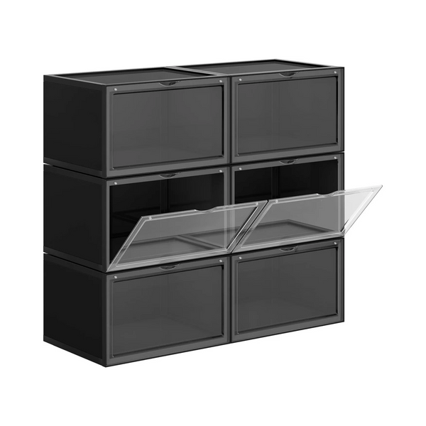 6 Stackable Black Shoe Boxes with Door - Karrari