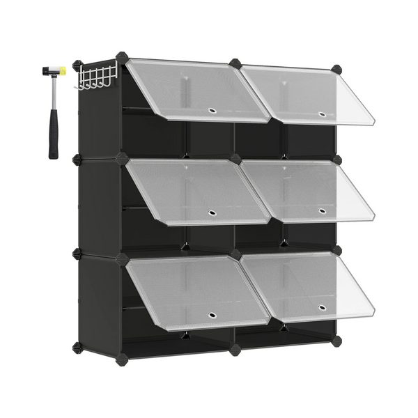 6-Slot Interlocking Shoe Rack Cabinet (Black) - Karrari