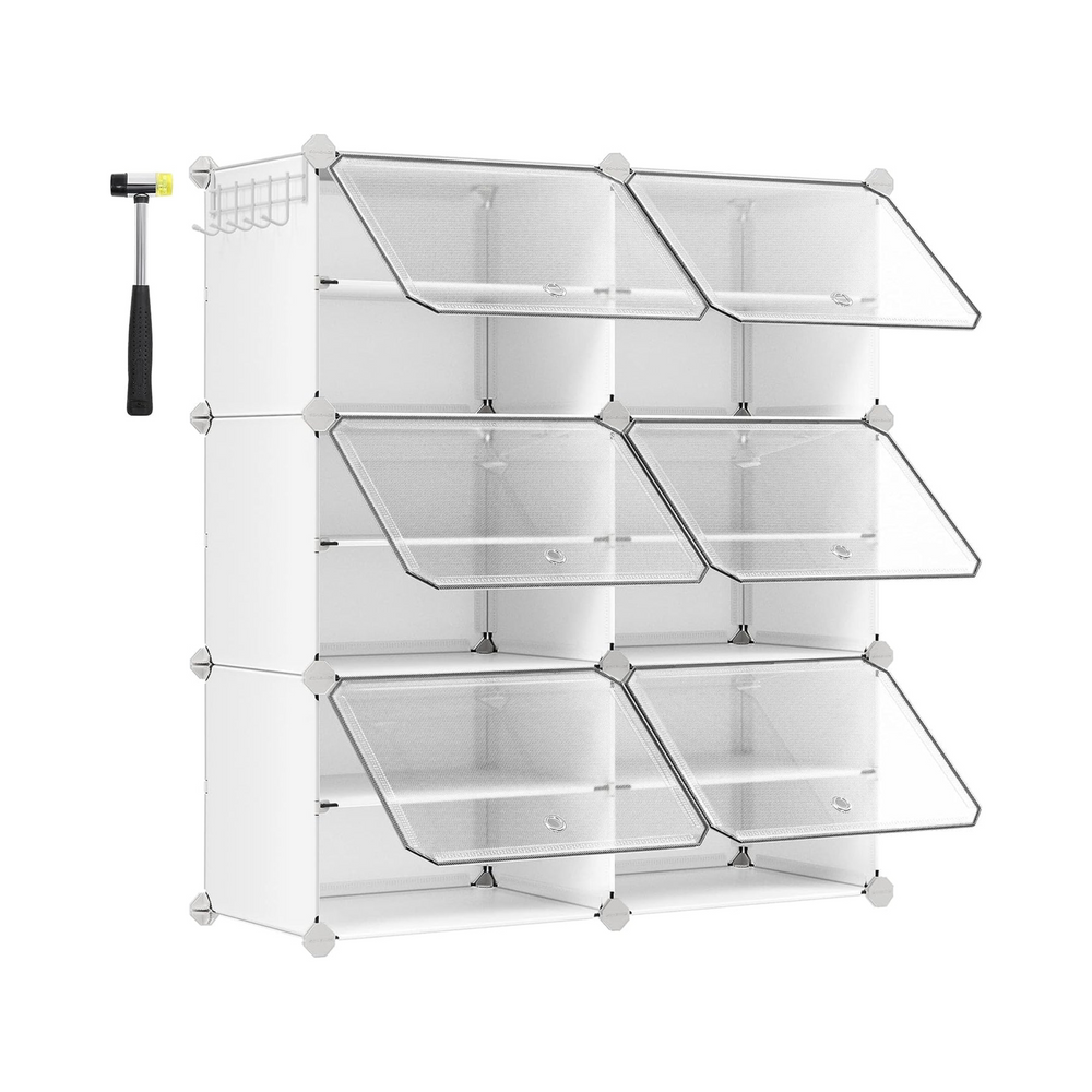 6-Slot Interlocking Shoe Rack Cabinet (White) - Karrari