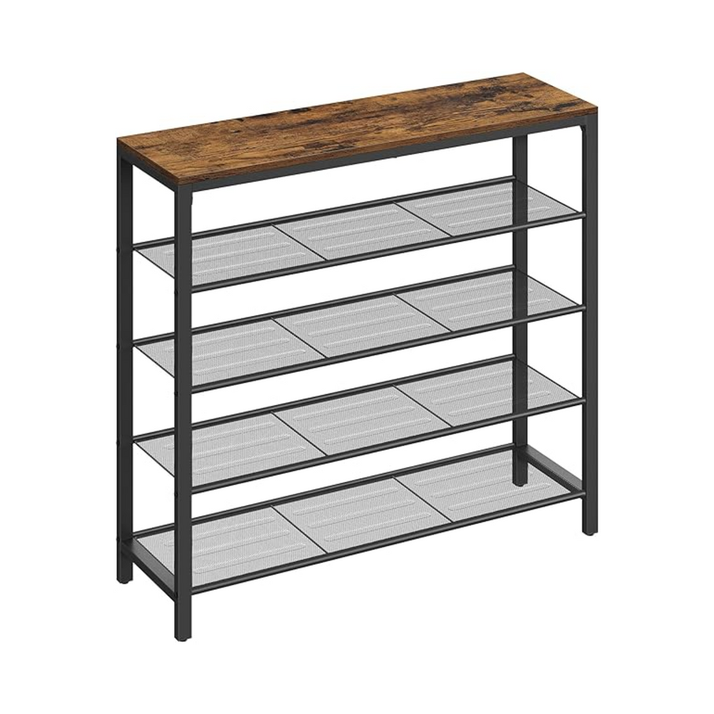 4-Tier Industrial Shoe Rack with Mesh Shelves - Karrari