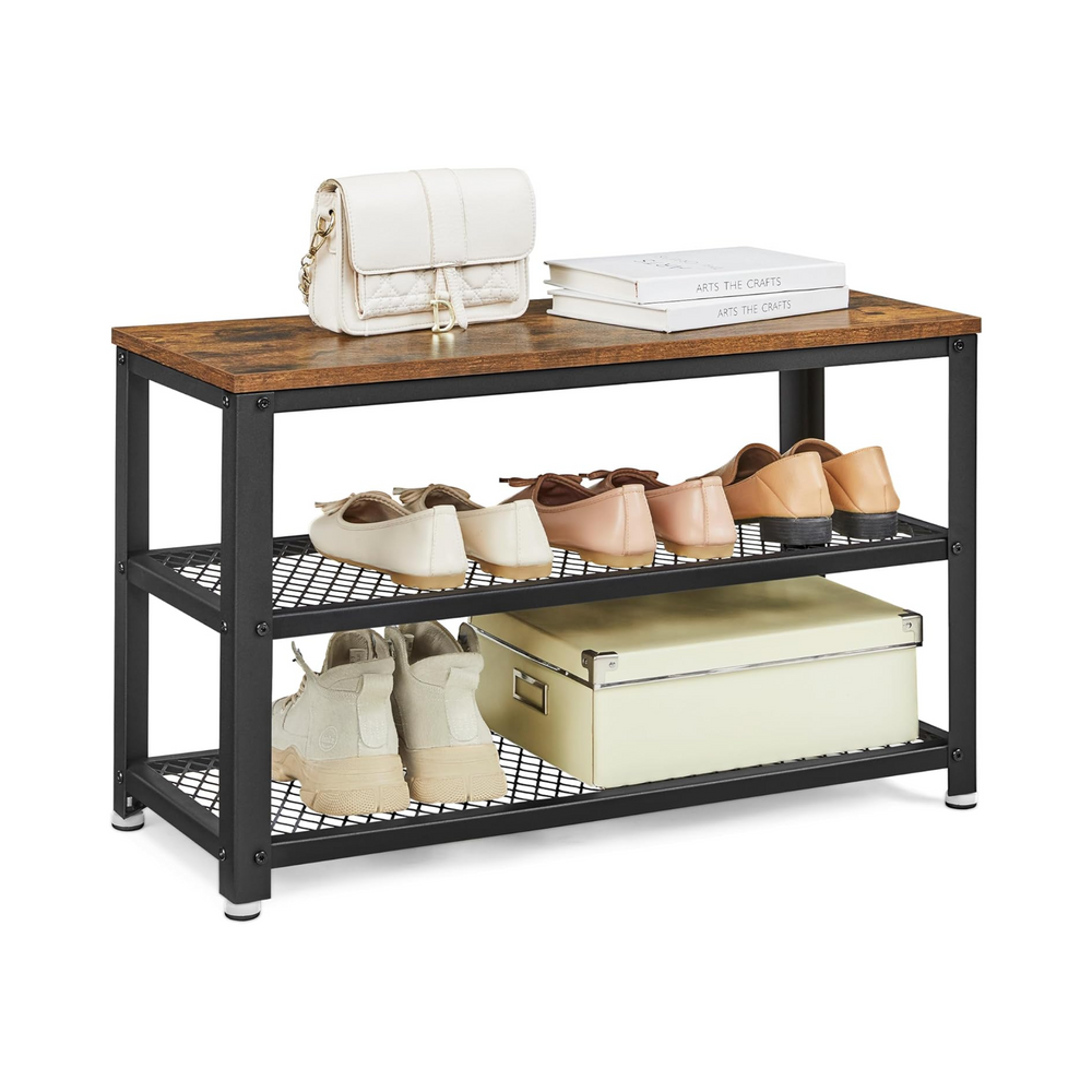 Industrial Shoe Bench with 2 Shelves (Steel Frame) - Karrari