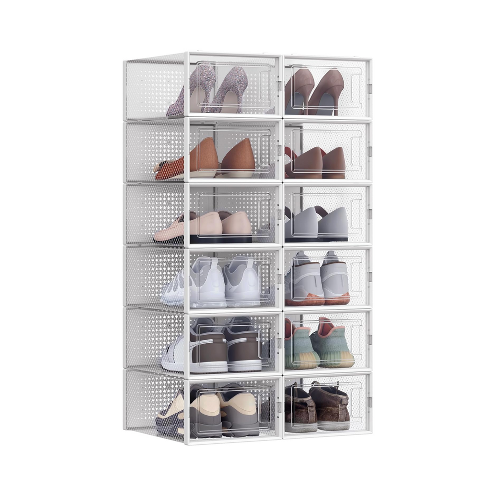 Pack of 12 Clear Stackable Plastic Shoe Storage Boxes - Karrari