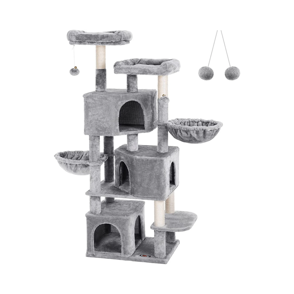 Light Grey Cat Tree with Scratching Post & 3 Houses - Karrari