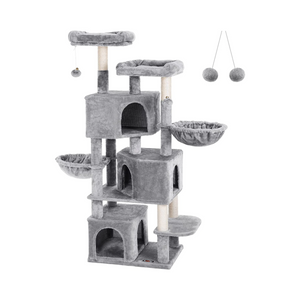 Light Grey Cat Tree with Scratching Post & 3 Houses - Karrari