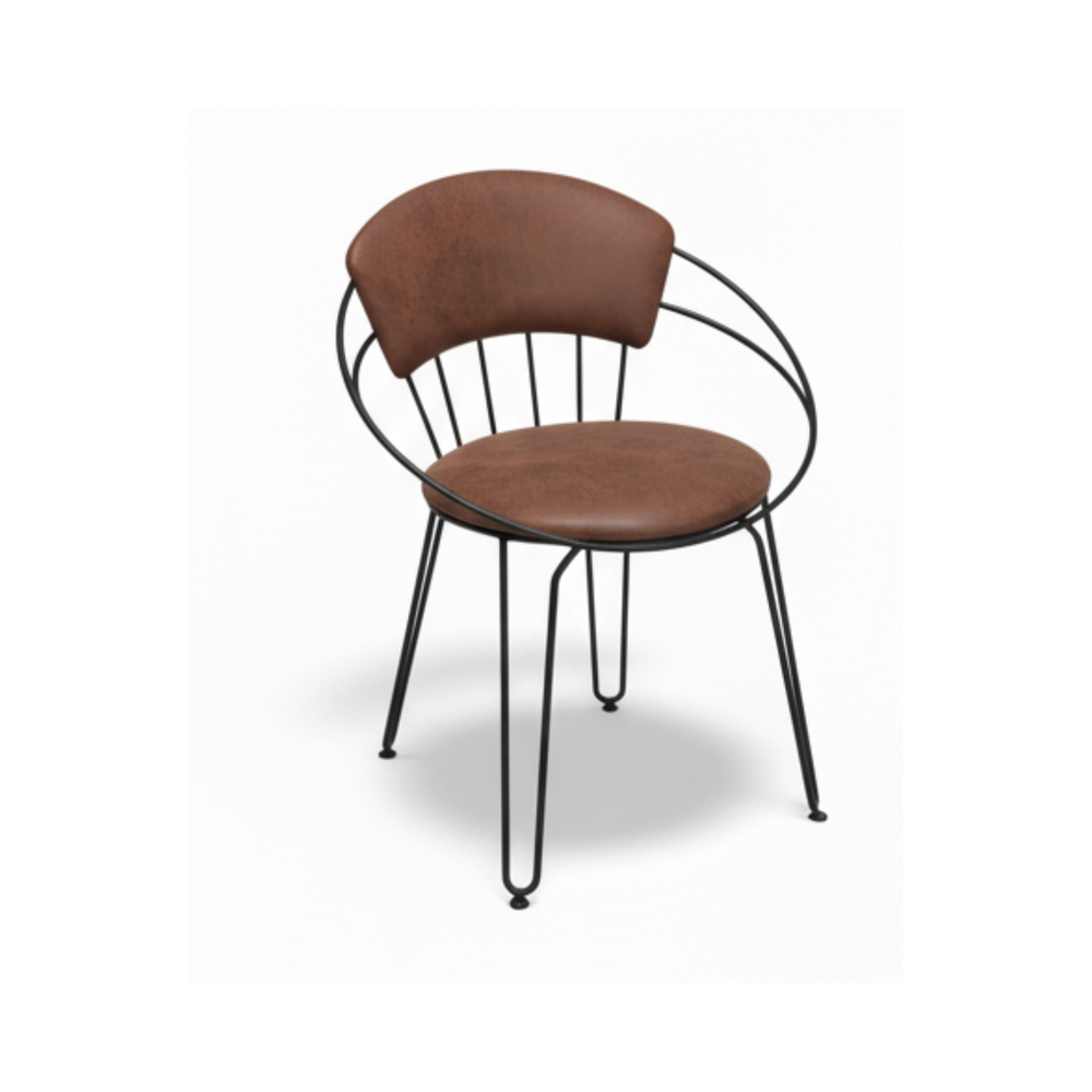 Brown Upholstered Dining Chair with Metal Frame
