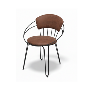 Brown Upholstered Dining Chair with Metal Frame