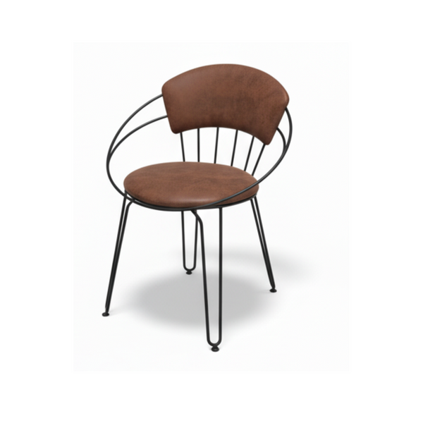 Brown Upholstered Dining Chair with Metal Frame