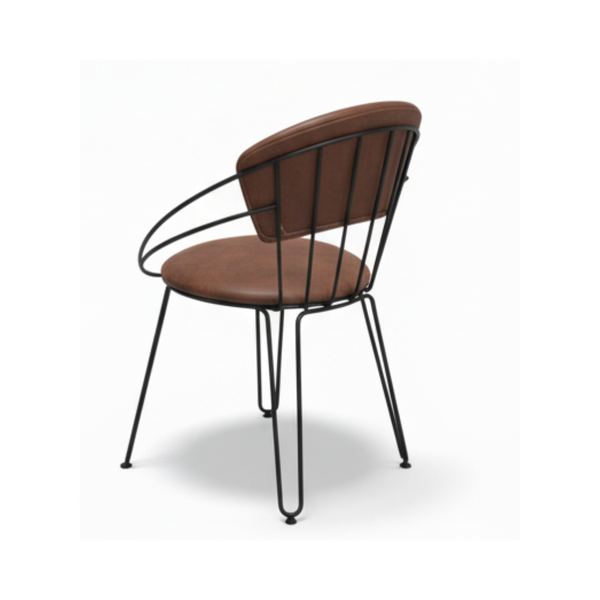 Brown Upholstered Dining Chair with Metal Frame