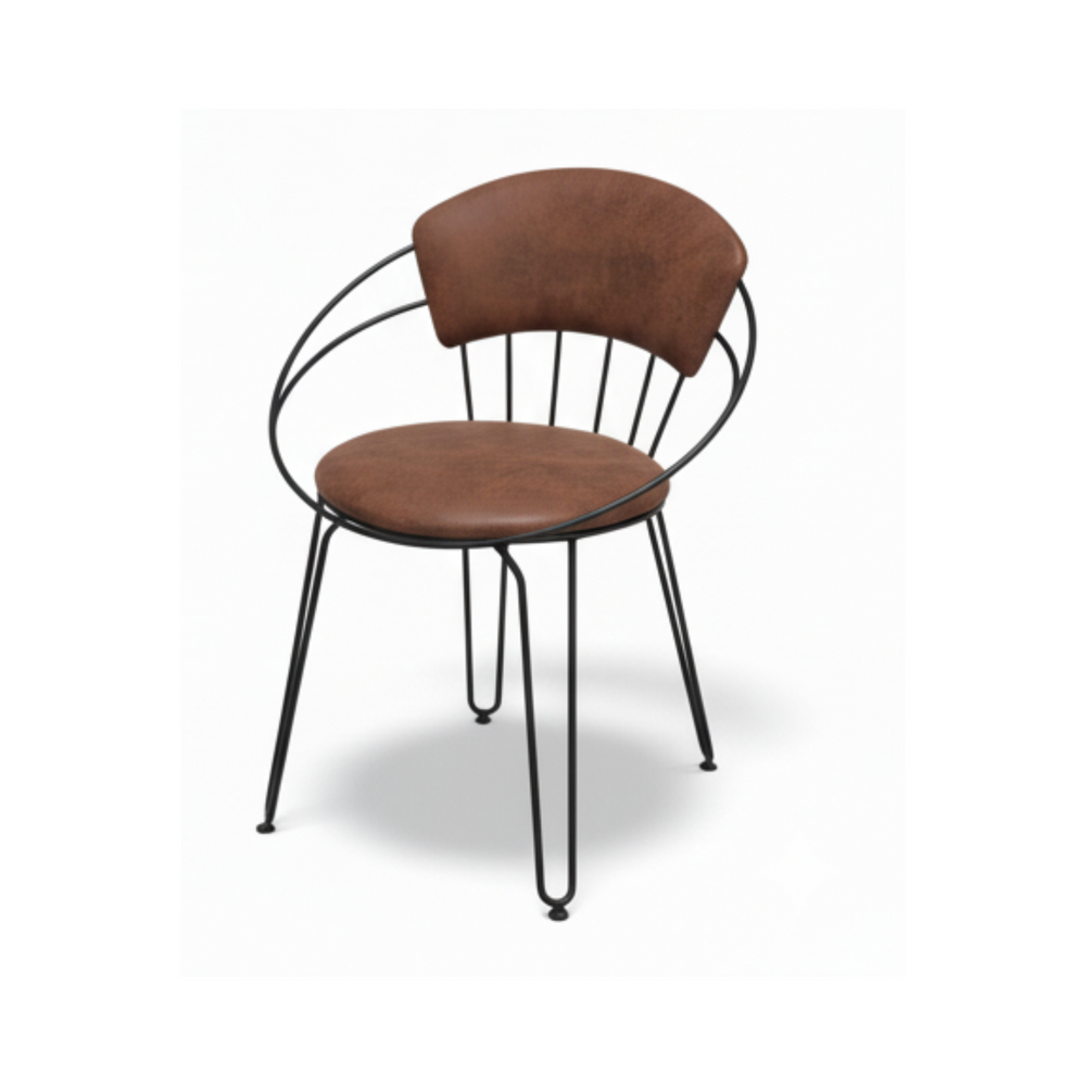 Brown Upholstered Dining Chair with Metal Frame