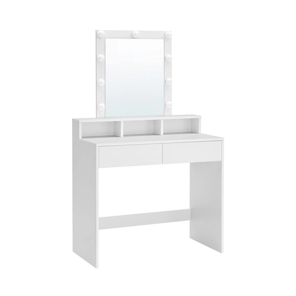 Vanity with Mirror, Lights, Drawers & Shelves