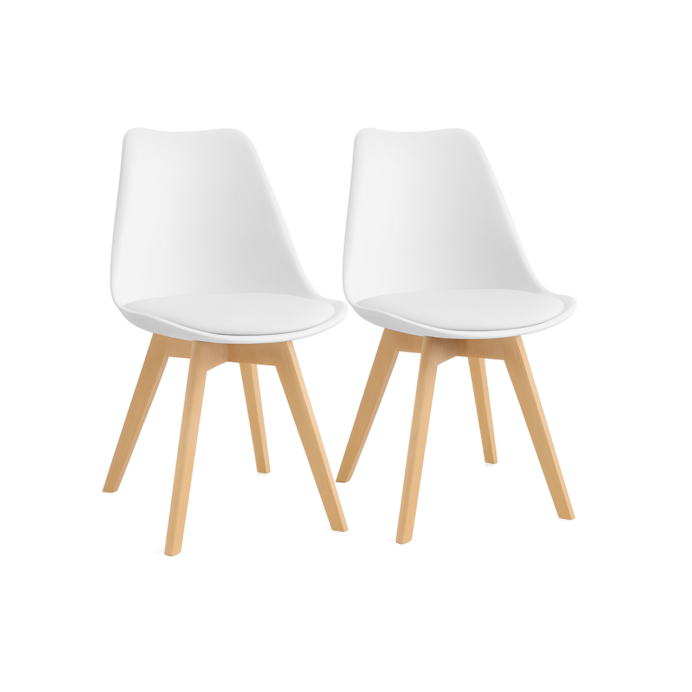 Set of 2 Modern Dining Chairs with Padded Seat & Wood Legs
