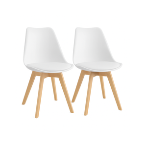 Set of 2 Modern Dining Chairs with Padded Seat & Wood Legs