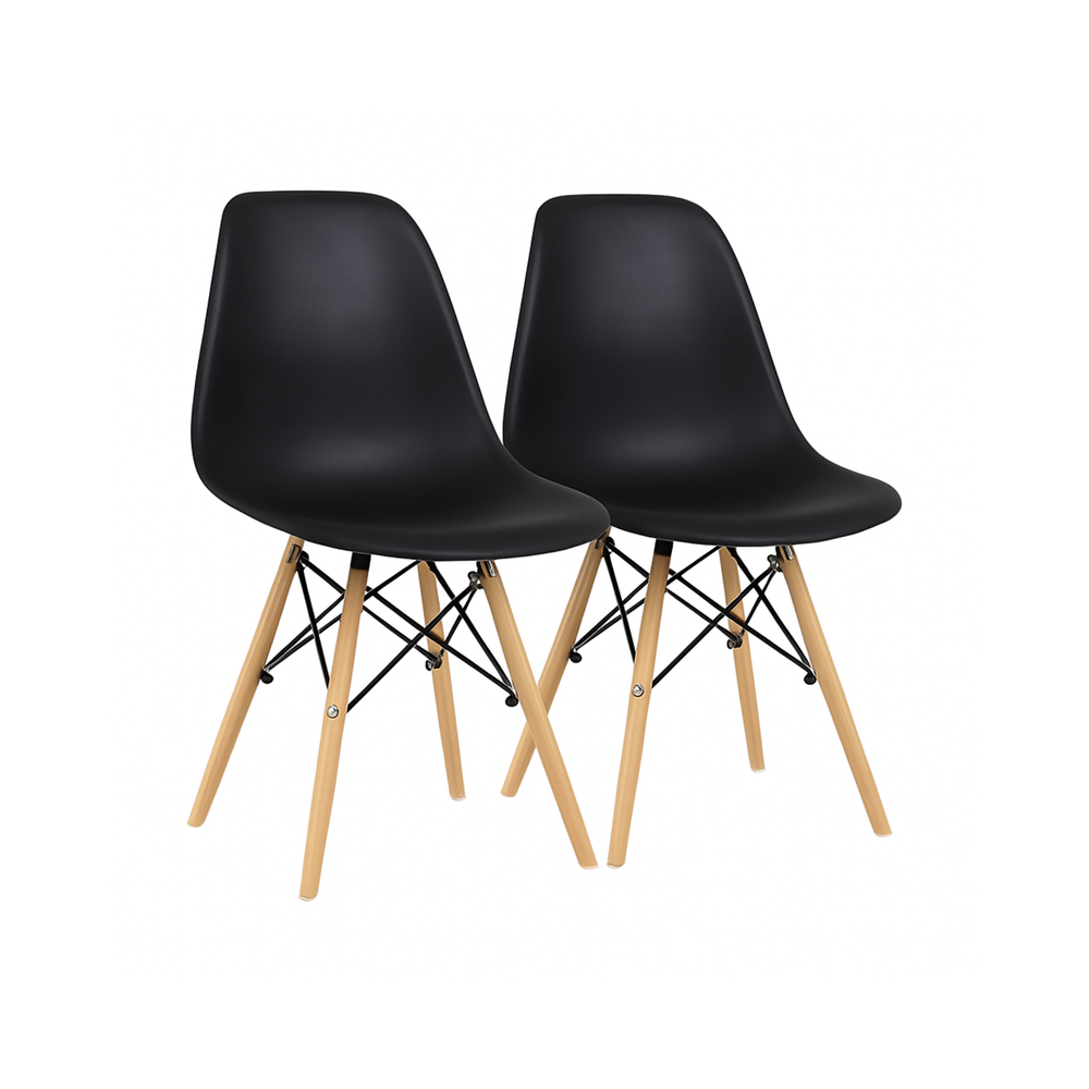 Set of 2 Modern Black Dining Chairs with Wood Legs