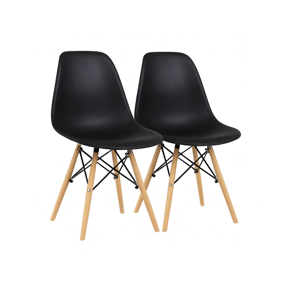 Set of 2 Modern Black Dining Chairs with Wood Legs