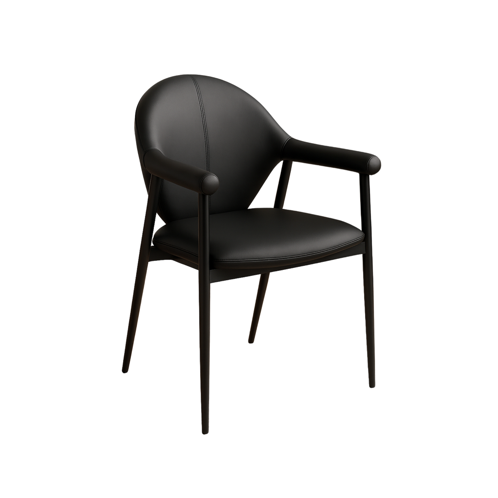 Black Faux Leather Dining Chairs with Armrests (Set of 2)