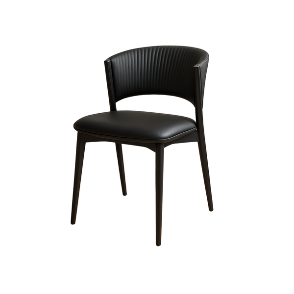 Black Faux Leather Dining Chairs - Curved Ribbed (Set of 2)