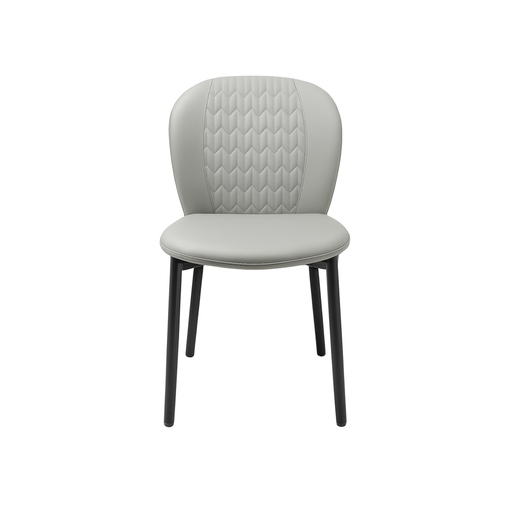 Grey Faux Leather Dining Chairs - Quilted Backrest (Set of 2)