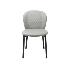 Grey Faux Leather Dining Chairs - Quilted Backrest (Set of 2)