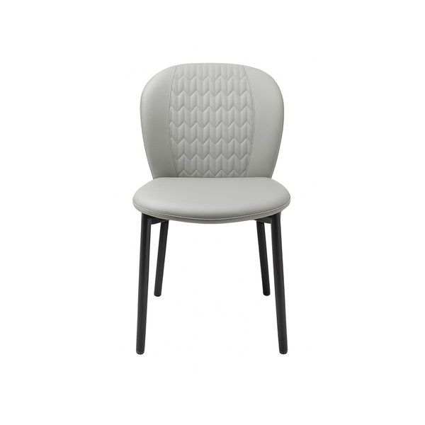 Grey Faux Leather Dining Chairs - Quilted Backrest (Set of 2)