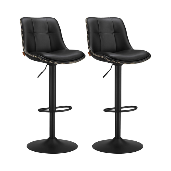 PU Leather Bar Stools with Backrest and Footrest (Set of 2)