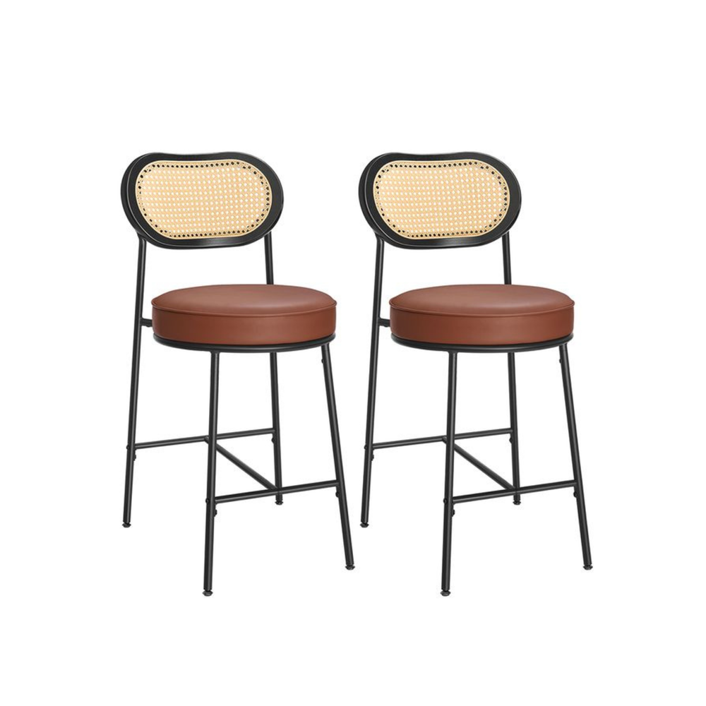 High Bar Stools with Curved Backrest (Set of 2)
