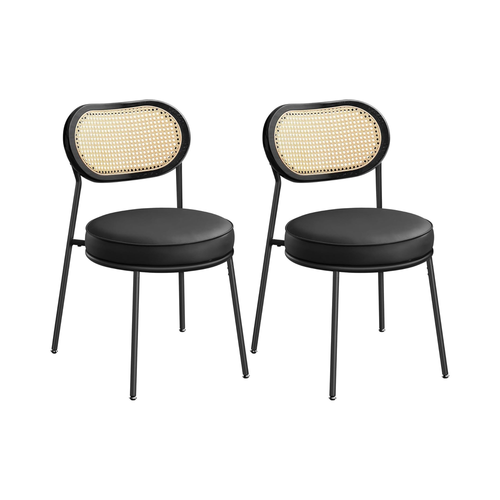 Dining Chairs – Rattan Back & PU Padded Seat (Set of 2)