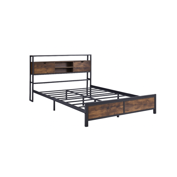 Industrial Metal & Wood Bed Frame - Storage Headboard - Karrari