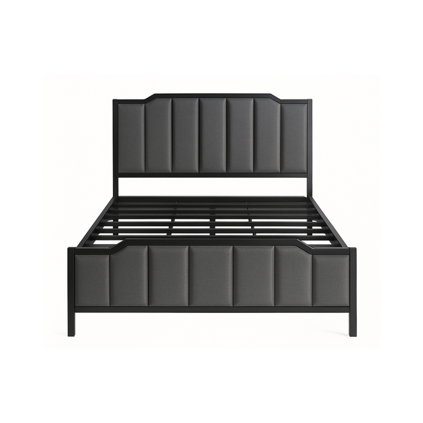 Upholstered Double Bed Frame with Padded Headboard & Footboard - Karrari