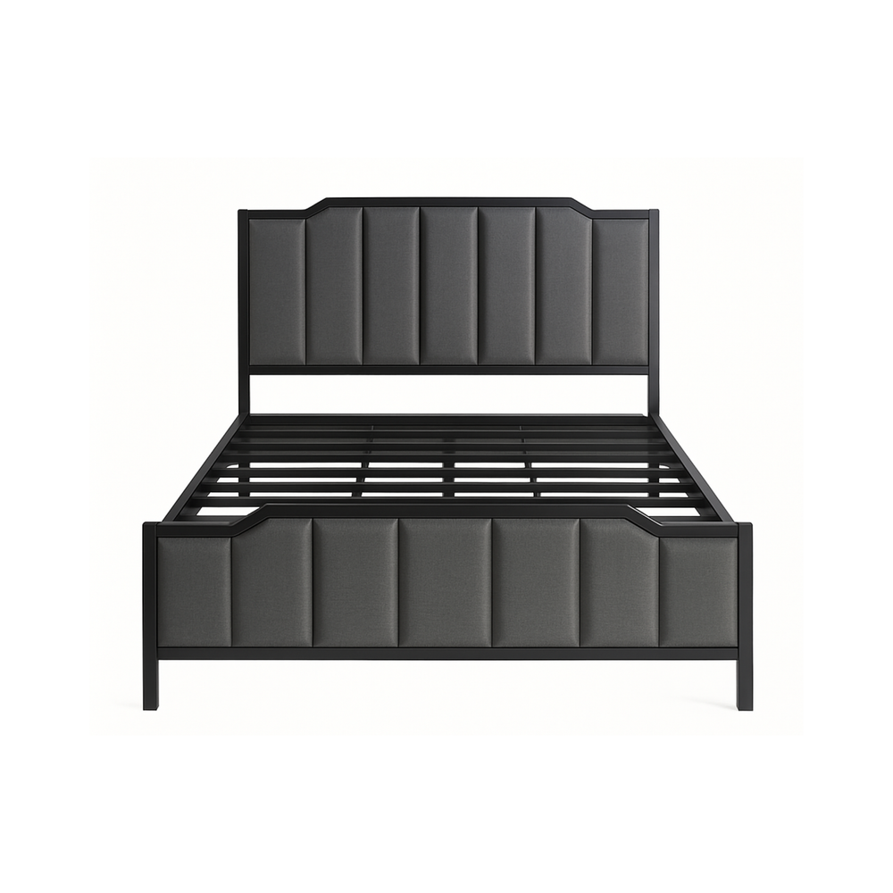 Upholstered Single Bed Frame with Padded Headboard & Footboard - Karrari