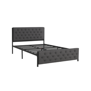 Double Metal Bed Frame with Button Tufted Headboard & Footboard - Karrari