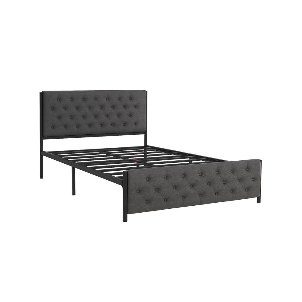 Single Metal Bed Frame with Button Tufted Headboard & Footboard - Karrari