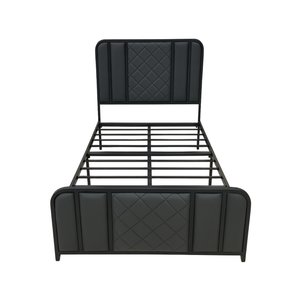 Black Single Bed Frame with Padded Diamond Headboard - Karrari