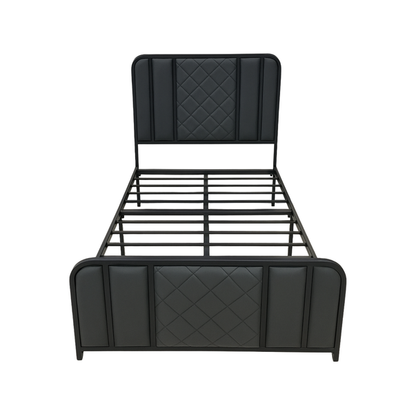 Black Single Bed Frame with Padded Diamond Headboard - Karrari