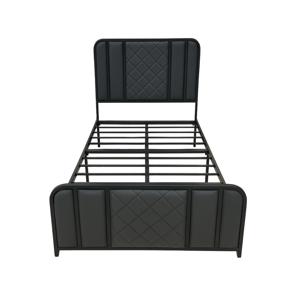 Black Double Bed Frame with Padded Diamond Headboard - Karrari