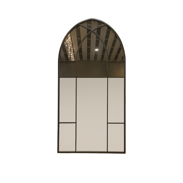 Large Gothic-Style Arched Wall Black Metal Frame Mirror