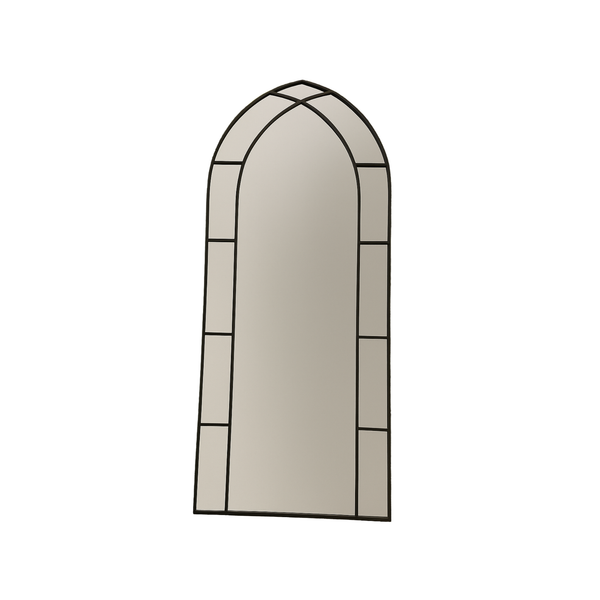 Large Gothic-Style Arched Wall Black Metal Frame Mirror