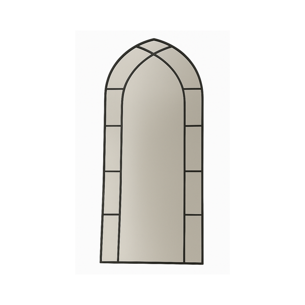 Large Gothic-Style Arched Wall Black Metal Frame Mirror - Karrari