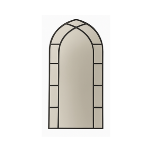 Large Gothic-Style Arched Wall Black Metal Frame Mirror - Karrari